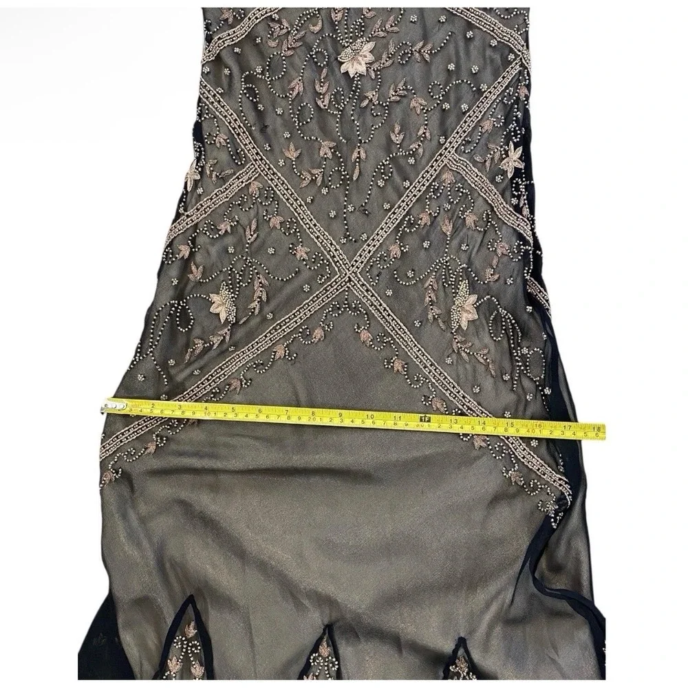 Vintage Cache Silk Beaded Open Back Formal Y2K Gown Dress Black 90s Size 2 - Picture 11 of 16